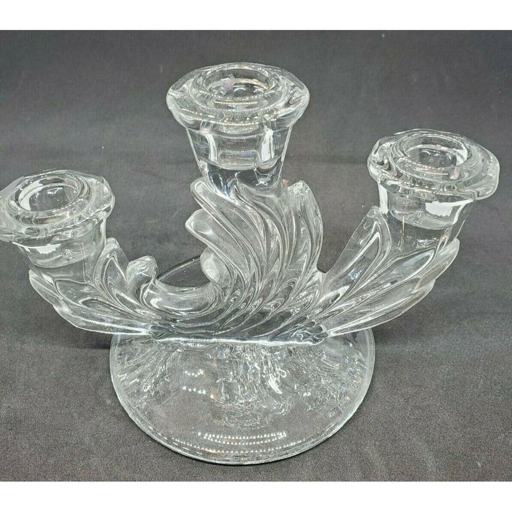 Gorgeous Fostoria Glass 3 Light Candlestick- Baroque Blank- Set of 2